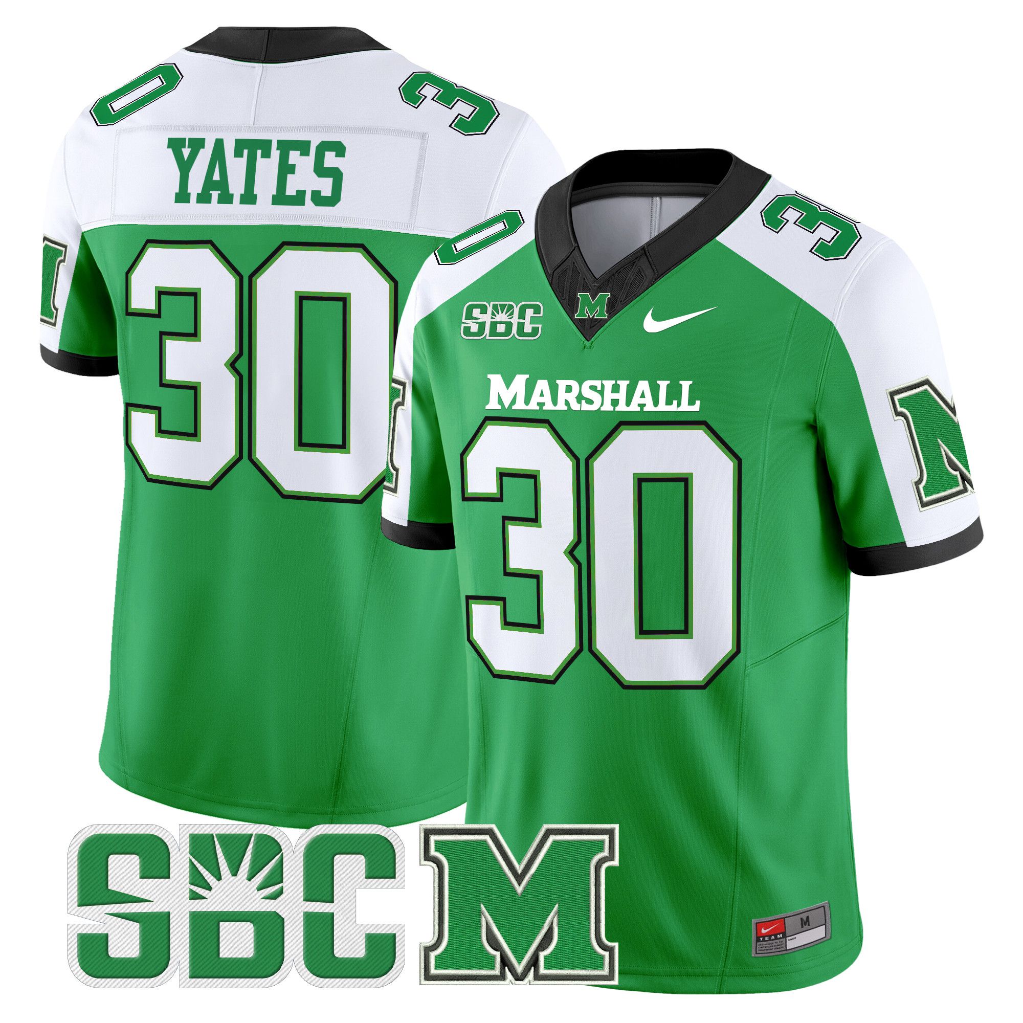 Men Marshall Thundering Herd #30 Yates Green Nike 2024 Vapor Limited NCAA Jersey->more ncaa teams->NCAA Jersey